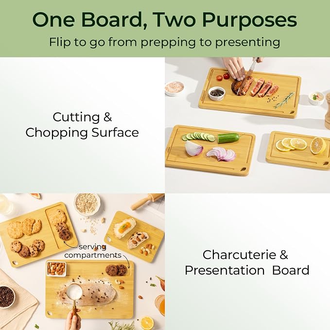 Keechee Bamboo Cutting Board, Cutting Board for Kitchen with Handles | Non Toxic, Resisted-Cracking&Curling, Deep Juice Groove, Side Handles,Cross-Laminated Structure, Knife-Friendly, Gifts Ready