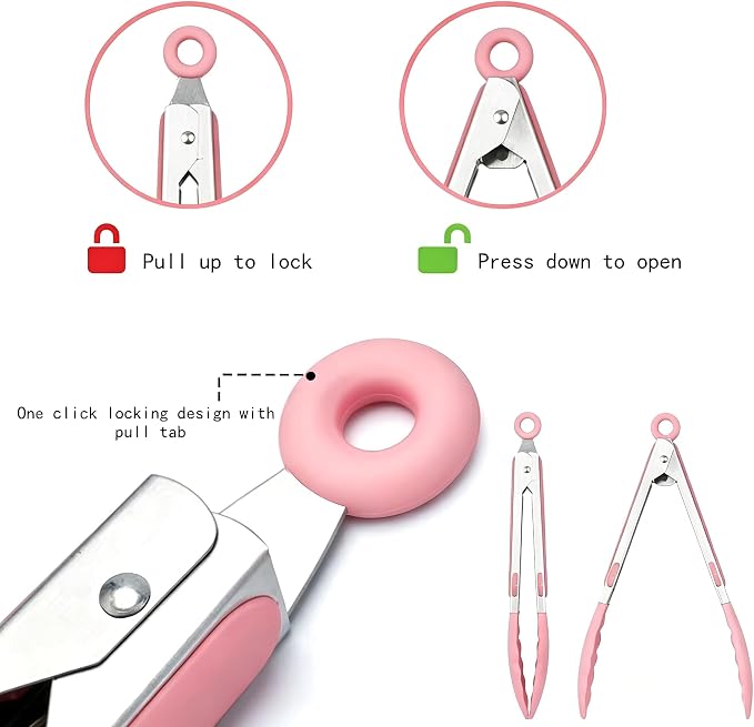 2 Pack Pink Silicone Cooking Tongs, 12-9Inch Stainless Steel Tongs for Cooking Heat Resistant Silicone Cooking Tongs Perfect for Grilling, Salad, and Canning