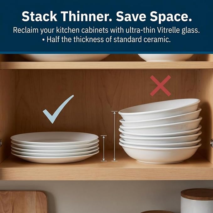 Corelle Vitrelle 6-Piece Salad Appetizer Plate Set Triple Layer Glass and Chip Resistant, 6-3/4-Inch Lightweight Round Plates, Winter Frost White