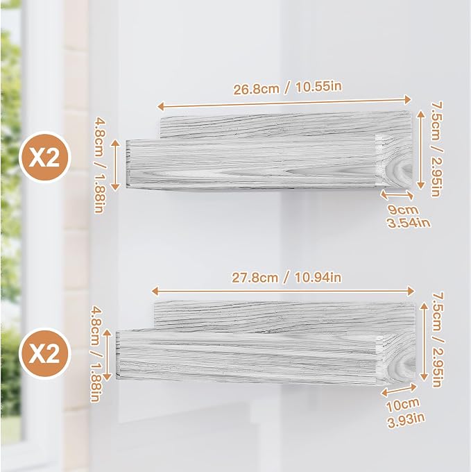 Mystozer Magnetic Spice Rack for Refrigerator, Kitchen Organizer and Storage Shelf, Wood White(4 Pack)