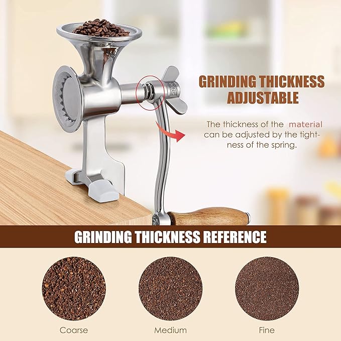 CGOLDENWALL Manual Grain Mill Stainless Steel Grinder Hand-operated Coffee Grinder with Fineness-adjustable Spring for Spice Pepper Corn Coffee Beans Grains