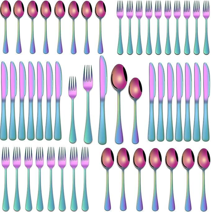 Colorful Rainbow 30 Pieces Silverware Sets Service For 6,Colored Flatware Sets Contains Knife And Fork Spoons Eating Utensils Sets For Kitchen Tableware