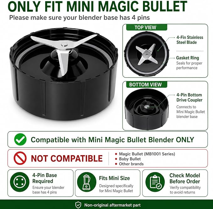 Replacement Part Compatible with Magic Bullet Mini Blender,Spare Cross Blade Compatible with Magic Bullet Mini Juicer, Mixer and Food Processor