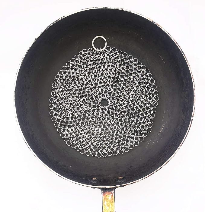 316 Premium Stainless Steel Cast Iron Cleaner, Chainmail Scrubber for Cast Iron Pan Pre-Seasoned Pan Dutch Ovens Waffle Iron Pans Scraper Cast Iron Grill Scraper Skillet Cleaning HOVhomeDEVP