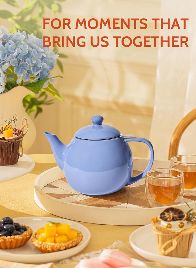 Sweese Porcelain Teapot 27 oz with Infuser for Loose Leaf Tea, Dusty Blue