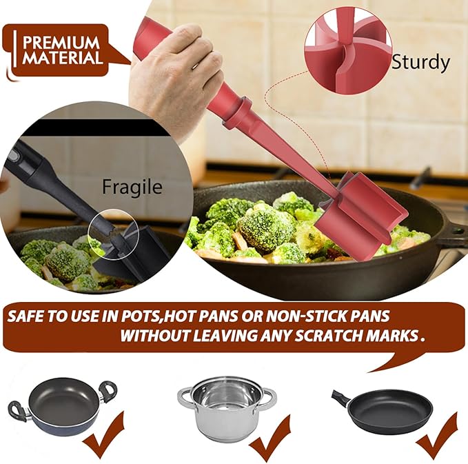 Upgrade Meat Chopper, Heat Resistant Meat Masher for Hamburger Meat, Ground Beef Smasher, Nylon Hamburger Chopper Utensil, Ground Non Stick Mix Chopper, Mix and Chop, Potato Masher Tool（Red） | Premium Heat Resistant Meat Masher, Nylon Potato Mashers Be...
