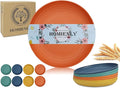 Deep Dessert Plates Unbreakable Wheat Straw Dinner Plates 8 PCS Microwave & Dishwasher Safe Plates Sets for Kitchen, Camping, Reusable Plastic Plates for Kids, Appetizer (Colorful, 8 inch)