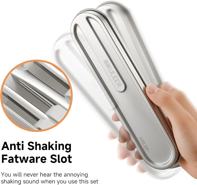 iNKULEER Travel cutlery set, 18/8 stainless steel cutlery, Reusable utensils set with case, Portable Silverware Lunch Box for Camping and Office-Stainless steel