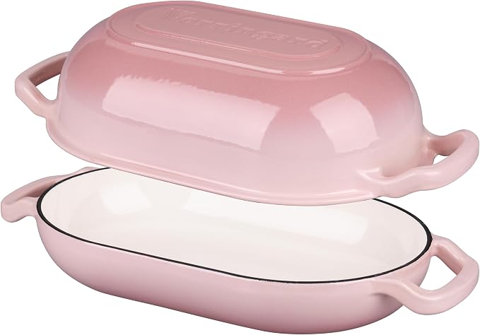 VORRINGARD Enameled Cast Iron Sourdough Bread Oven, Dutch Oven, Loaf Cast Iron Bread Pan for Homemade Bread Baking, Meatloaf Pan with Lid, 5QT, Pink