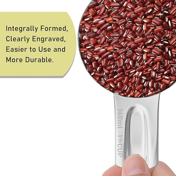 1PCS 1-1/2CUP(360ml) Measuring Cup, 18/8 Stainless Steel Measure Scoop | High Precision, Food-Grade 304 SS, ‌Rust-Free, Dishwasher-Safe, Easy-Read Markings, Multi-Purpose, Sturdy & Durable