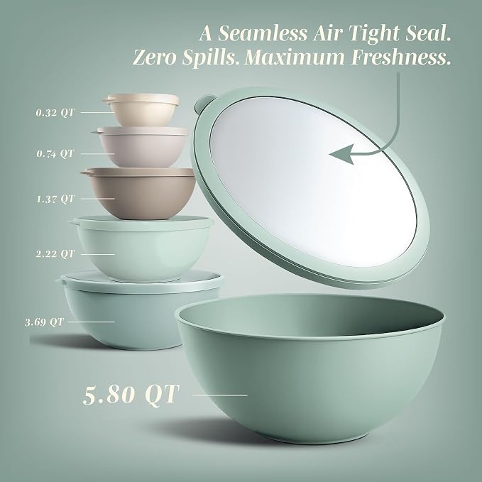 COOK WITH COLOR Nesting Mixing Bowls - 12 Piece Plastic Bowl Set with Lids, Microwave Safe (Mint Ombre)