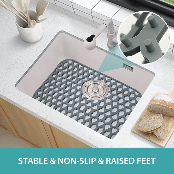 Silicone Kitchen Sink Protectors Mats - 12" 13" 14" 16" 18" 19" 21" 22" 24" 25" 26" 28" 30", Heat Resistant, Machine-wash (25”x15.7”)