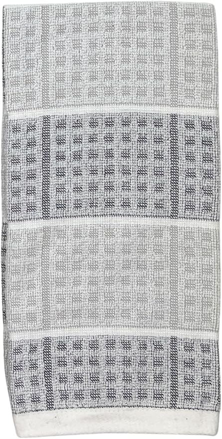 Black Gray Kitchen Dish Towels- Set of 3 100% Cotton Cloth Soft Cleaning Drying Absorbent Textured Honeycomb Weave- Oversized 28" x 18" Multipurpose Towels for Everyday Use