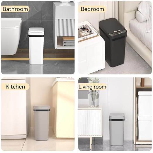 FRESHLIX 3 Pack Bathroom Trash Can 2.6 Gallon Small Touchless Automatic Motion Sensor Trash Cans Slim Waterproof Garbage Bin with Lid for Kitchen, Office, Bedroom Black White Grey