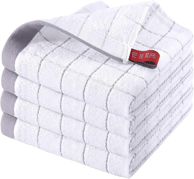 Homaxy 100% Cotton Terry Kitchen Dish Cloths, 4 Pack, White | Ultra Soft and Absorbent Dish Towels for Kitchen, Suitable for Drying and Washing Dishes