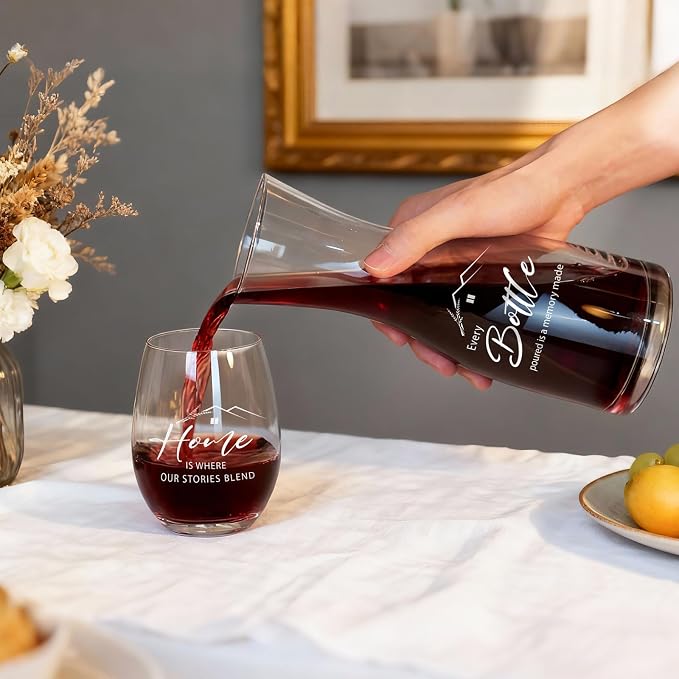 AW BRIDAL House Warming Gifts New Home Wine Glasses and Decanter Set, 2026 Closing Gifts for Home Buyers and Homeowner, New Apartment Gift Basket for Women Friend, First House Gift for Couple Newlywed