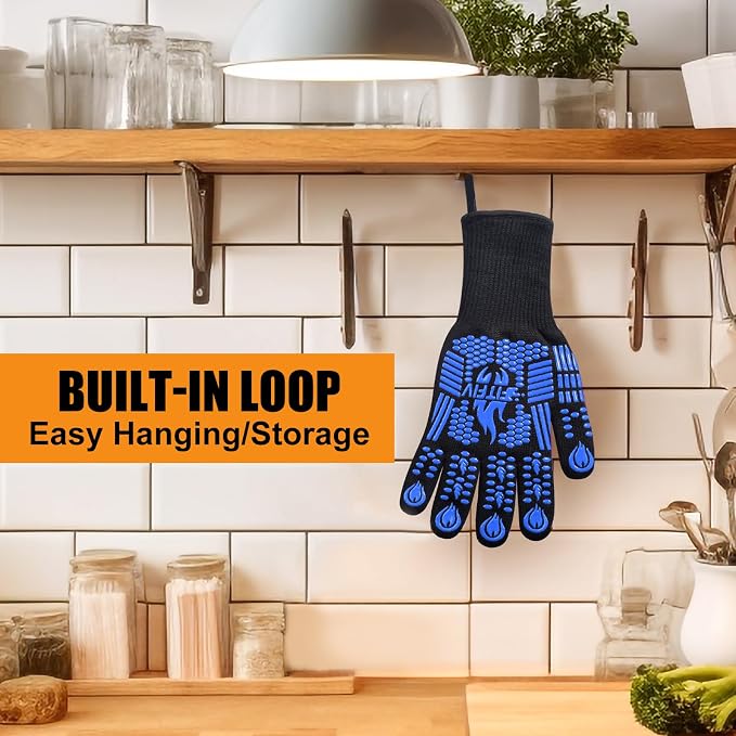 BBQ Gloves, 1472°F Heat Resistant with Silicone Grip Oven Mitts | Non-Slip Grip, for BBQ, Grilling, Oven, Smoker, Cooking and Baking