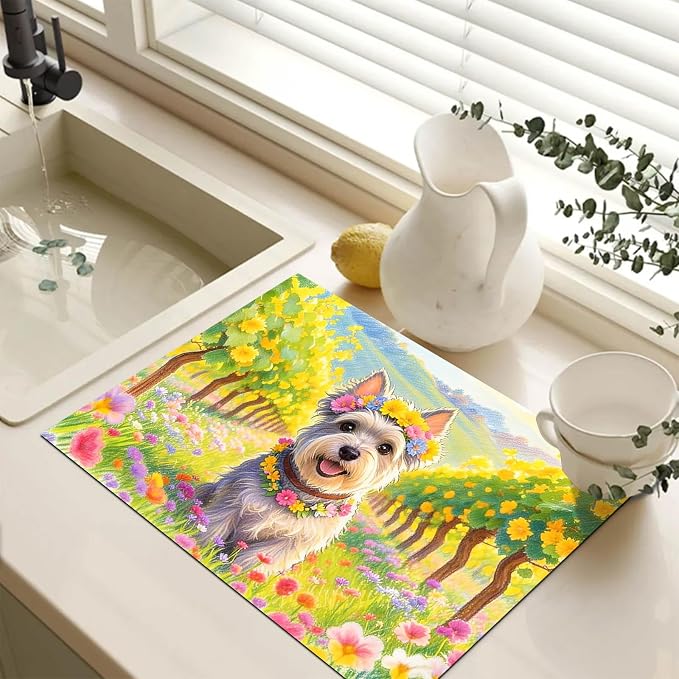 HOMETITUTE Spring Stove Top Cover 28x20 Floral Schnauzer Heat Resistant
