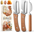 3-Pack Multi-Functional Vegetable Peeler for Kitchen Fruit Potato | 2026 Upgraded Ultra Sharp Stainless Steel Peelers with Ergonomic Wood Handle for Apple, Carrot, Pumpkin & kitchen Cooking
