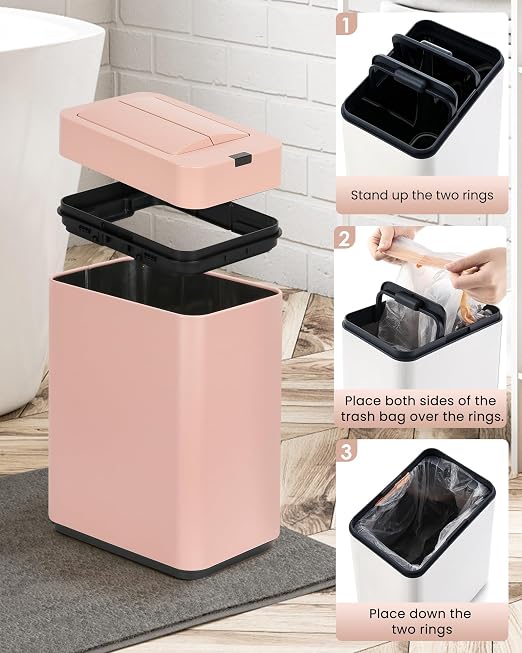 ELPHECO Slim Bathroom Trash Can with Lid 2.6 Gallon Smart Trash Can Pink | Motion Sensor Butterfly Lid Garbage Can Automatic Stainless Steel Wastebasket Bathroom Decor for Bedroom Office Toilet