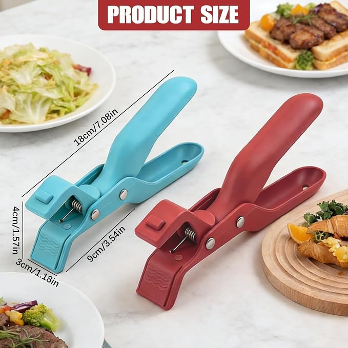 4PCS Hot Plate Gripper Tong, Dip Clips for Plate, Bowl Holder for Hot Food, Anti Scald Bowl Holder Clips for Kitchen (Red + Blue)