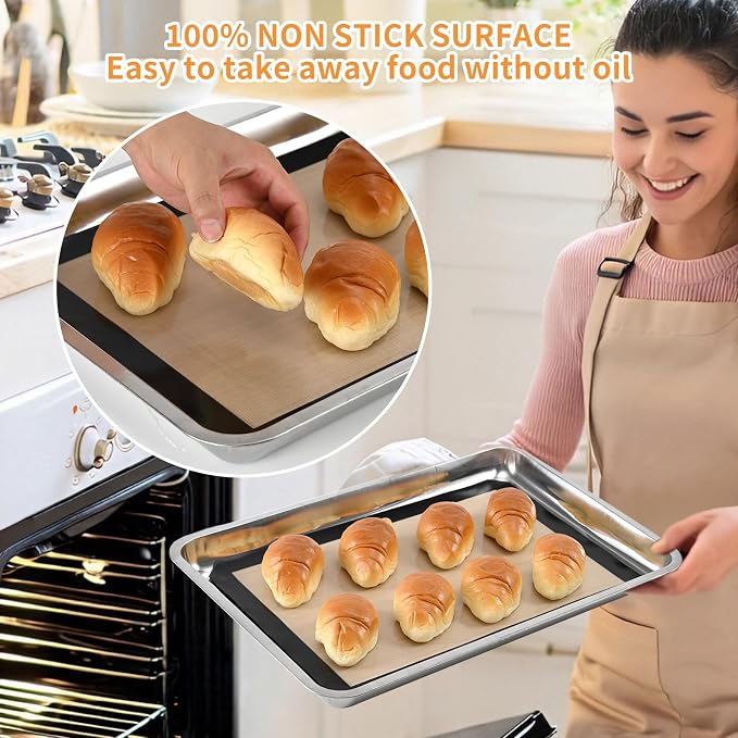 Luckyiren 2-Pack Silicone Baking Mats – Non-Stick Reusable Oven Liners for Half Sheet Pans (16.54" x 11.62"), BPA-Free Silicone, Easy to Clean, for Cookies, Roasted Veggies, Pizza & More | 2 16.54 x 11.62 in silicone mats for baking fit half sheet pans...