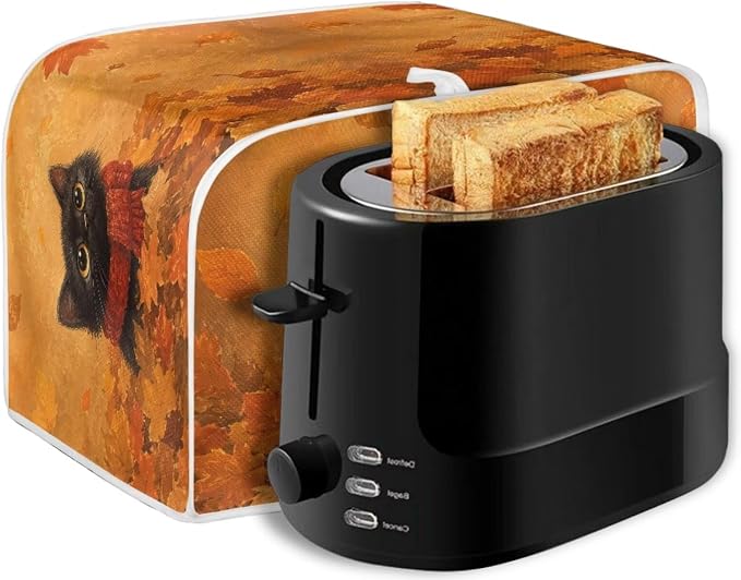 Black Cat Print Toaster Oven Dust Cover 2 Slice Maple Leaf Print Bread Maker Cover Decorative Small Kitchen Appliance Covers for Kitchen Counter