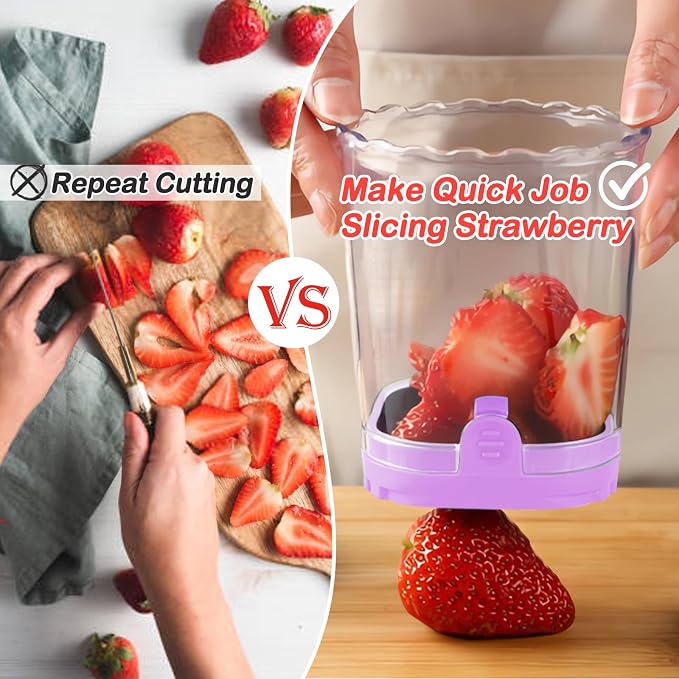 Creative Strawberry Slicer, Detachable Cutter with Push Plate (Purple)