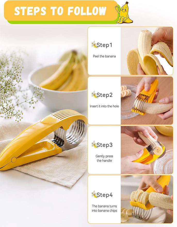FireKylin Banana Slicer,ABS + Stainless Steel Fruit and Vegetable Salad Peeler Cutter Kitchen Tools For Banana,Strawberry,Grape（1 pcs）