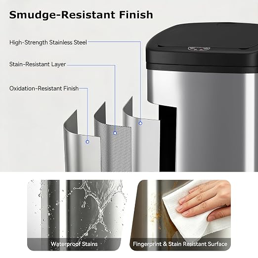 BestOffice | 22 Gallon Stainless Steel Trash Can with Lid | Steel | Automatic Touchless Garbage Can with Motion Sensor | Waterproof & Easy to Clean | For Kitchen, Bathroom, Home or Office
