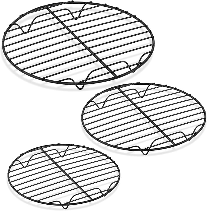 P&P CHEF Round Cooking Rack, Cooling Rack for Steamer, 7.5+9+10.5”, Black | 3 Pack Stainless Steel Baking Rack for Grilling Roasting, Fits Air Fryer, Canning Pot, Oven & Dishwasher Safe, Non-toxic