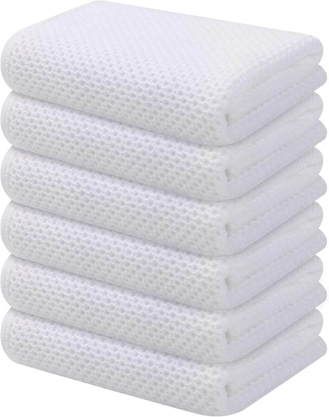 Kitinjoy 100% Cotton Waffle 6-Pack Kitchen Towels, 13" x 28", White | Super Soft, Ultra-Absorbent, Fast Drying, lightweight, Quick Drying Kitchen Hand Towels