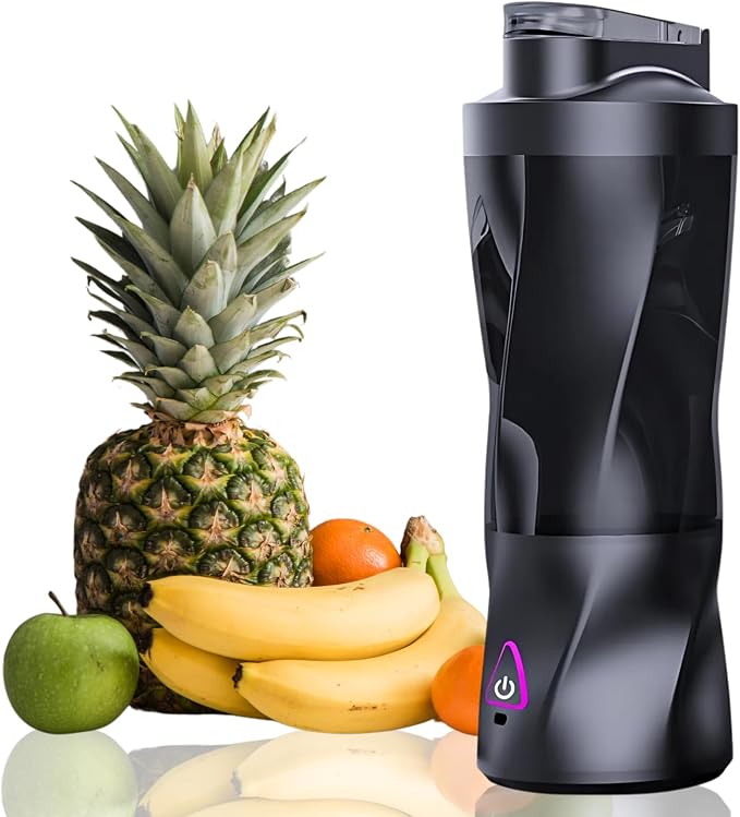 Portable Juicer Blender, USB Rechargeable Smoothie Maker with 6 Upgraded Blades and 6000mAh Battery, 700ml/24oz Capacity, Ideal for Smoothies, Protein Shakes, Travel and Office (Black)