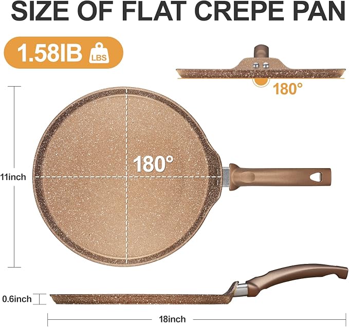 Innerwell 11 Inch Nonstick Crepe Pan,Granite Coated Pancake Pan-Gold | Granite nonstick coating, PFOA-free.Works on gas, electric, ceramic & induction. Easy-release & easy-clean.