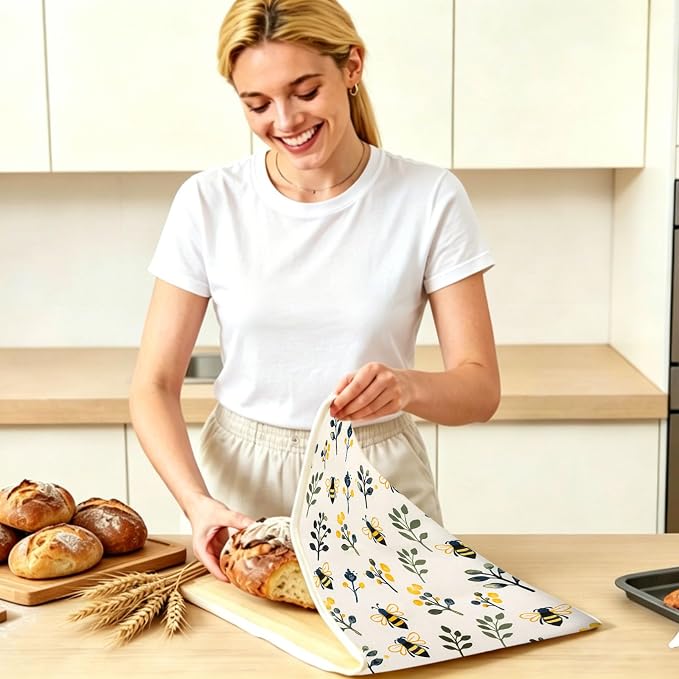 2 Packs Wide Zipper Beeswax Bread Bags for Sourdough With Sealing | XL Large Capacity Reusable Beeswax Linen Cotton Sourdough Bag for Bread Freshness