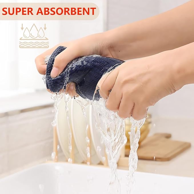 Kitinjoy 100% Cotton Waffle 12-Pack Kitchen Towels, 13" x 28", Navy Blue | Super Soft, Ultra-Absorbent, Fast Drying, lightweight, Quick Drying Kitchen Hand Towels