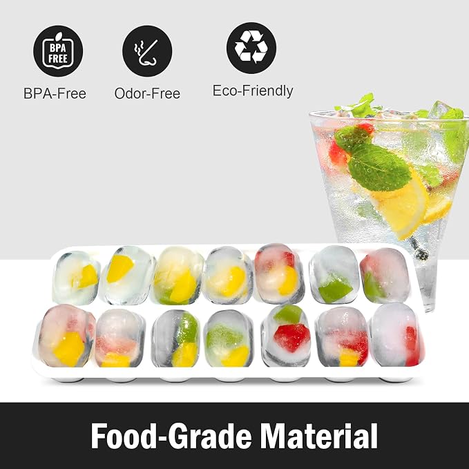DclobTop Ice Cube Trays for Freezer - 4 Pack Easy to Release Plastic Silicone Ice Tray with Spill-Resistant Lids, Reusable Stackable for Cocktails, Drinks and Coffee, BPA-Free,Black