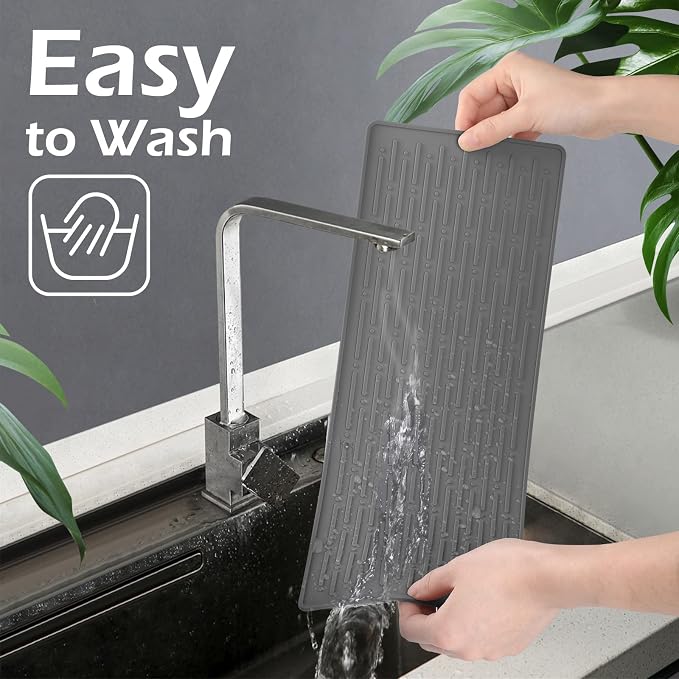 Dish Drying Mats, Heat-resistant Silicone Mat for Kitchen Counter, Non-Slip Dish Dry Mat Dishwasher Safe Large, Gray