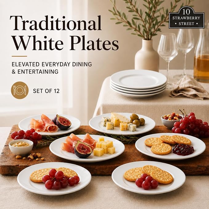10 Strawberry Street 6" Catering Round Appetizer Plate, Set of 12,White