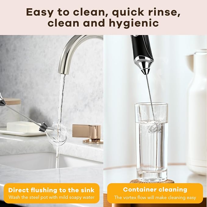 Milk Frother Handheld Rechargeable with Stand 3 Speed Frother Wand | Adjustable Foam Maker Hand Mixer with Detachable Stainless 2 Whisks Electric Coffee Frother Stirrer For Latte, Egg