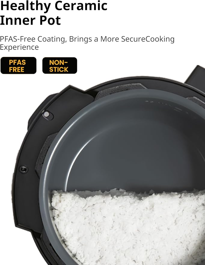 COMFEE’ Pressure Cooker 6 Quart with 13 Cooking Functions, Olla de Presion Non-Stick Pot Yogurt Maker Rice Cooker Slow Cooker Sauté Steamer, Healthy Ceramic Inner Pot