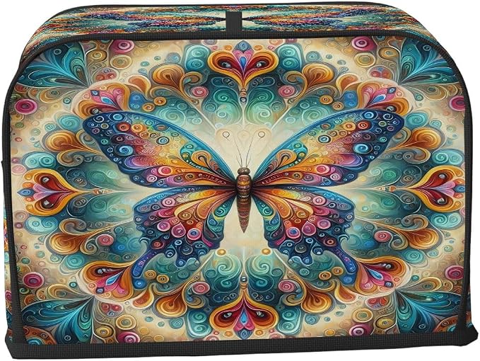 4 Slice Toaster Cover Butterfly Ethnic Bohemia Toaster Covers Four Slice Wide Slot Waterproof and Dustproof Covers for Wide Slot Toasters and Small Appliances Kitchen Decor Gifts
