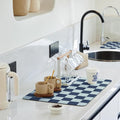 Ohocut Navy Blue Checkered Dish Drying Mat for Kitchen Counter, Coffee Bar Station Accessories, Retro Cute Aesthetic Modern Absorbent Drainer Mat Kitchen Drying Mat Easy Clean (Ocean, 24" x 16")
