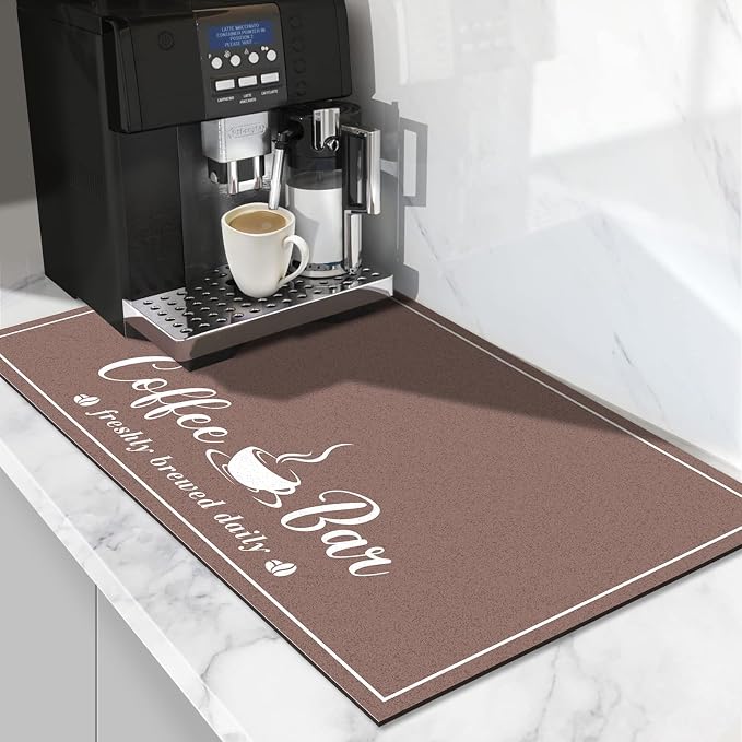 CooRug Fashion Coffee Mat, Dish Drying Mat 16" x 24" Brown | Hide Stain, Absorbent, Coffee Bar Accessories, Heat Resistant, Non-slip, Eco-friendly, Easy to Clean