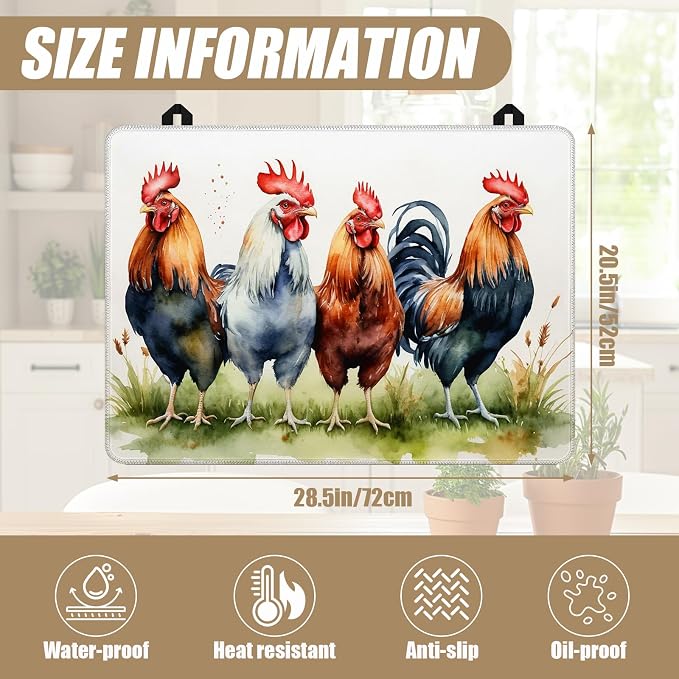 Rustic Rooster Stove Top Covers for Electric Stove,Farmhouse Electric Gas Stove Pad Heat Resistant Range Cooktop Protector for Home Decor Kitchen 28"x20"