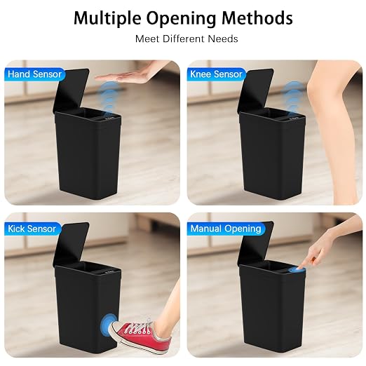 Kssvzz 3 Pack Automatic Small Bathroom Trash Can with Lid (2.5 Gallon) | Black Touchless Garbage Can, Motion Sensor Smart Trash Bin, Slim Trashcan, Waterproof Plastic Wastebasket for Bedroom Office