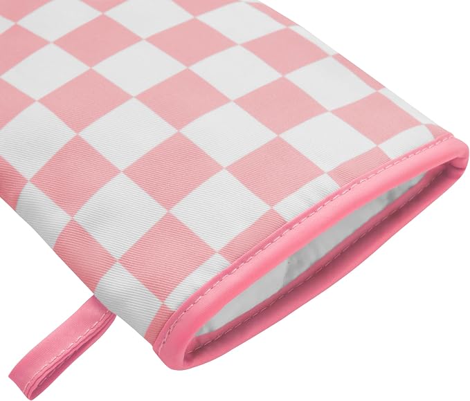 Ohocut Pink Checkered Mini Oven Mitts Heat Resistant, Vintage Retro Checkerboard Mini Silicone Oven Mitts Cute, Non-Slip Small Short Kitchen Oven Gloves Set of 2