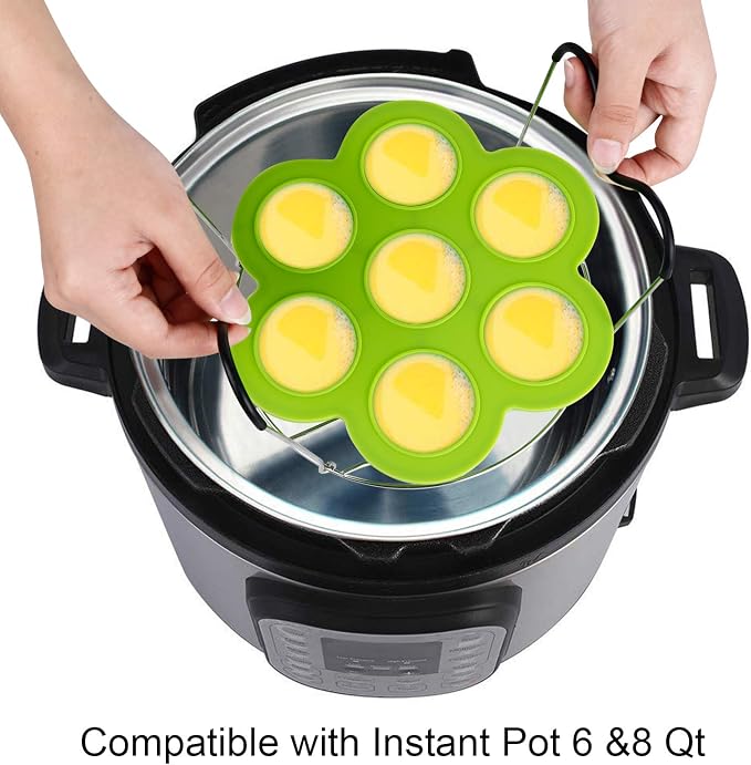 7PCS Silicone Egg Bites Mold Set with Steamer Rack for 6qt 8qt Instant Pot | Includes 2 Spoons and 2 Spatulas for Meal Prep, Breakfast Recipes, Steaming, Baking, and Convenient Homemade Egg Snacks