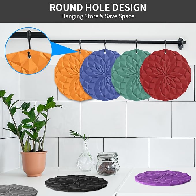 ME.FAN Silicone Trivet Mats - 4 Pack Pot Holders - 7.4'' Thickened Hot Pads for Hot pots, Pans and Dishes, Heat Resistant Silicone Trivet for Table and Counter Top Red