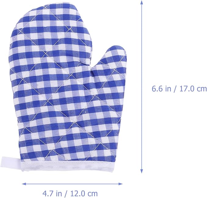 2Pcs Oven Mitts for Play Kitchen, Anti- Scald Gloves Microwave Oven Gloves Kitchen Mitts for Safe Baking Cooking (Dark Blue Checkered)